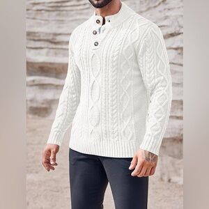 Tilley Men's White Cable Knit Sweater Preppy Spring Minimalist Large 100% Cotton